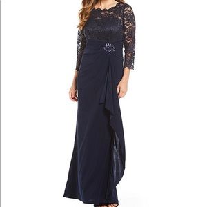 NWT Navy Beaded Long Sleeve Gown